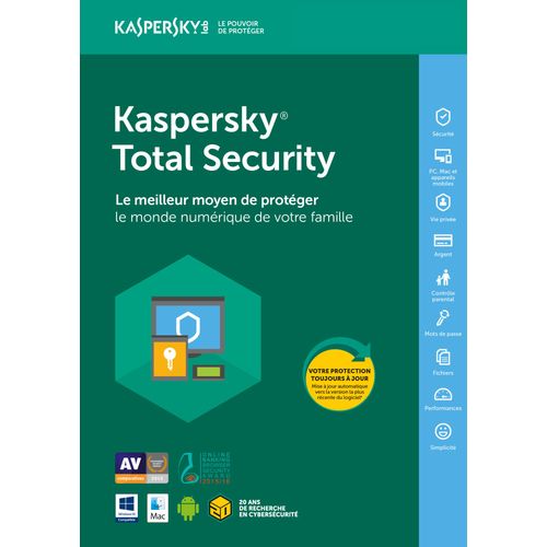 Kaspersky Total Security 2018 1 Poste / 1 An / Version Dématérialisée