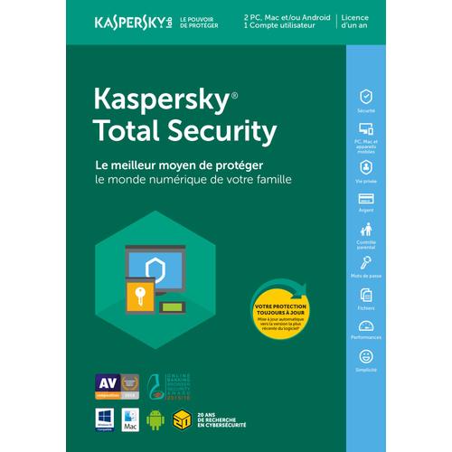 Kaspersky Total Security 2018 2 Postes / 1 An / Version Dématérialisée