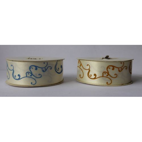 Lot De 2 Rubans Satin Écru Motifs Arabesques