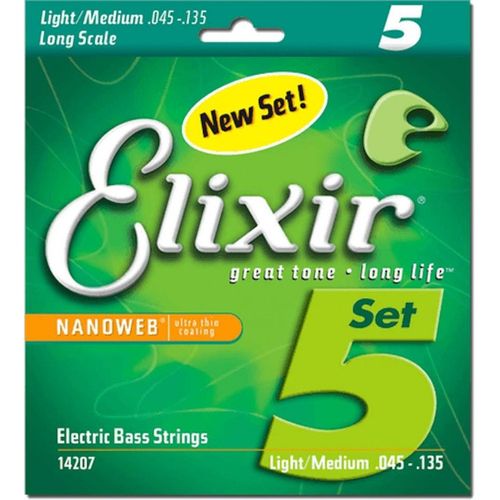 Elixir Nanoweb 14207 - Jeu De Cordes Guitare Basse 5 Cordes - 45-135