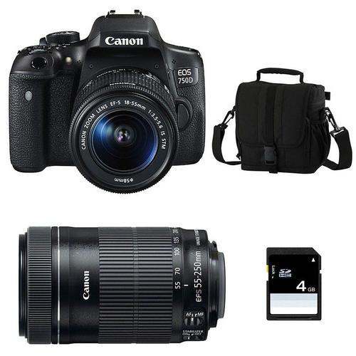 CANON EOS 750D + 18-55 IS STM + 55-250 IS STM + Sac + SD 4Go