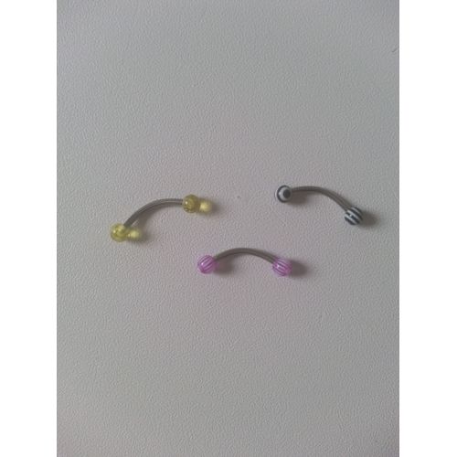 Lot De 3 Piercings Arcades: 1) Jaune. 2)Violet Blanc. 3)Noir Blanc.
