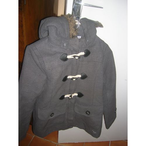 Manteau Doublé Okaïdi Style Duffle Coat Capuche Amovible Polyester 12 Ans Gris