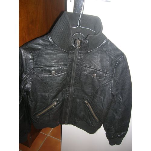 Veste H&m Manches Longues Extérieur Imitation Cuir,Doublure Polyester 12 Ans Noir