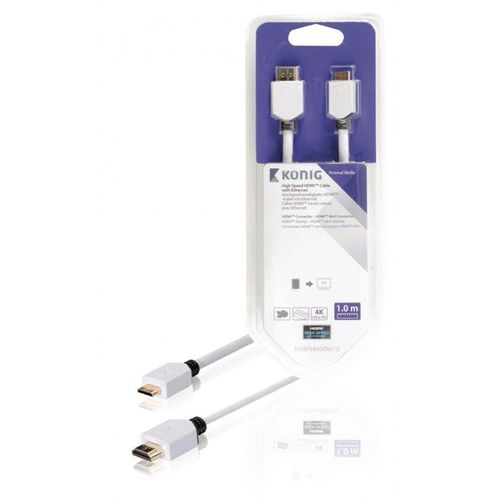 König - Câble HDMI avec Ethernet - 19 pin mini HDMI Type C mâle pour HDMI mâle - 1 m - blanc - support 4K