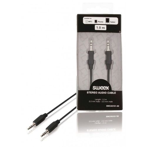 Sweex - Câble audio - mini-phone stereo 3.5 mm mâle droit pour mini-phone stereo 3.5 mm mâle droit - 1 m - noir - rond
