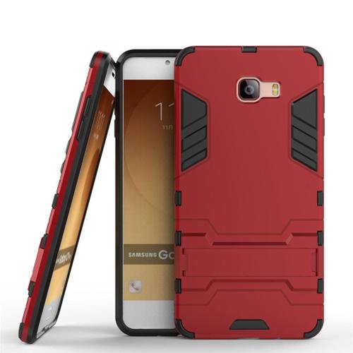 Saturcase Hybride 2 En 1 [Pc & Silicone] Double Couche Pare-Chocs Protecteur Arrière Coque Housse Étui Avec Béquille Pour Samsung Galaxy C9 Pro (Rouge)