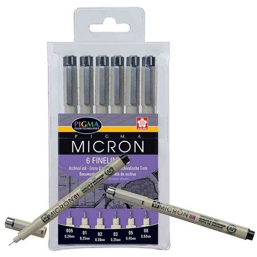 Sakura Etui De 6 Feutres Pigma Micron Noir Taille Assortie