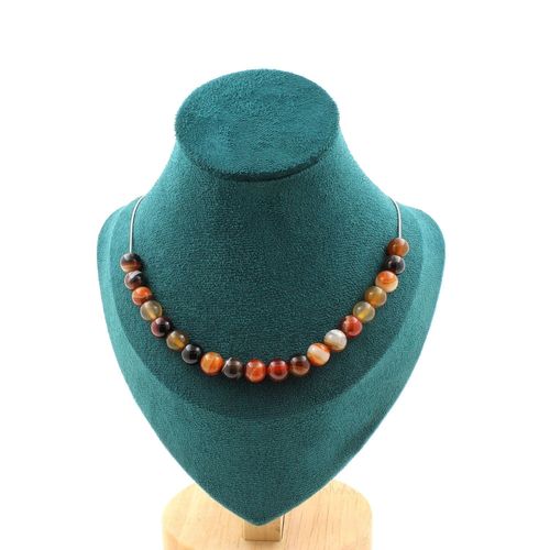 Collier 20 Perles Agate De Rêve 8 Mm. Chaine En Acier Inoxydable Collier Femmes, Hommes. Taille Personnalisable.