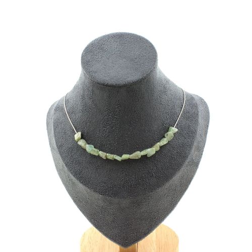 Collier 15 Perles Apatite Verte De Madagascar. Chaine En Acier Collier Femmes, Hommes. Taille Personnalisable.