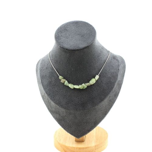 Collier 10 Perles Apatite Verte De Madagascar. Chaine En Acier Collier Femmes, Hommes. Taille Personnalisable.