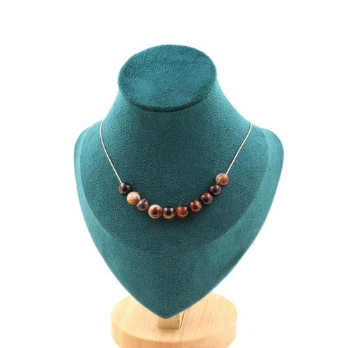 Collier 10 Perles Agate De Rêve 8 Mm. Chaine En Acier Inoxydable Collier Femmes, Hommes. Taille Personnalisable.