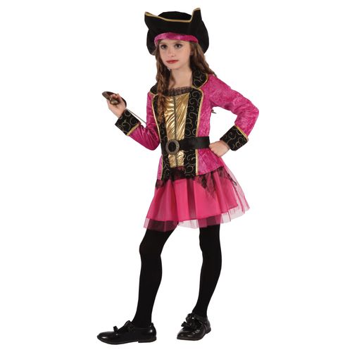 Déguisement Pirate Rose Et Or Fille - Taille: M 7-9 Ans (120-130 Cm)