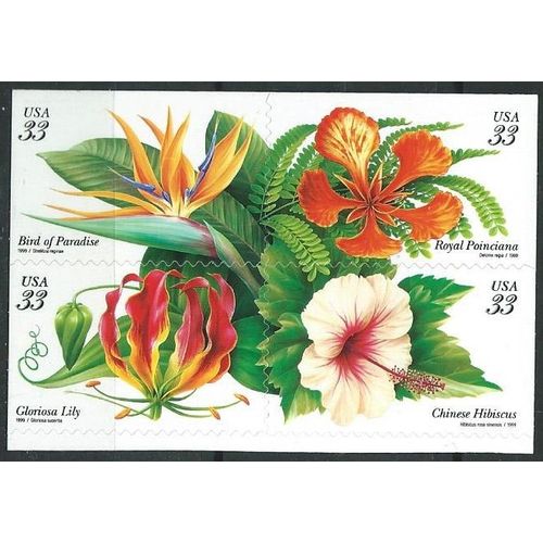 Lot De 8 Timbres Autoadhésifs États Unis "Fleurs Tropicales" En Recto Verso (P5)