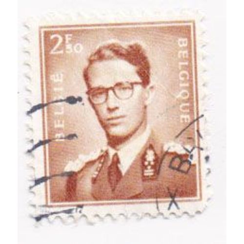 Timbre Belgique, Belgie : Roi Baudouin De Face Dur Fond Marron Clair, 2,5 F Belge