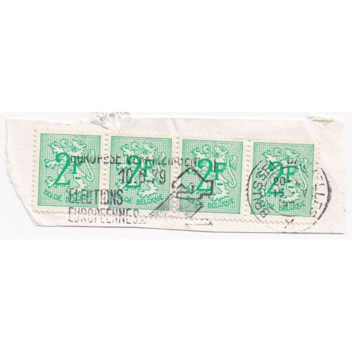 Timbre Belgique, Belgie : 4 Timbres Armoiries De La Belgique Verts, 2 F Belge