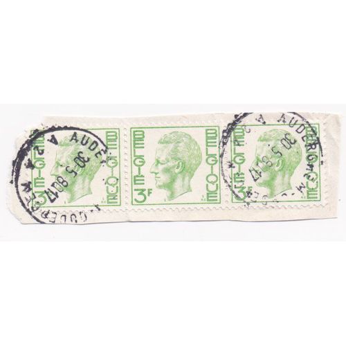 Timbre Belgique, Belgie : 3 Timbres Roi Baudouin De Profil, Couleur Vert Clair, 3 Francs Belge