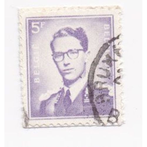 Timbre Belgique, België : Roi Baudouin De Face Sur Fond Brun Clair, 5 Francs Belges