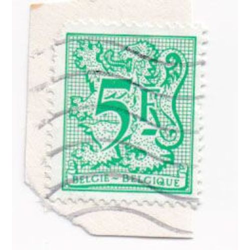Timbre Belgique, België : Armoiries De La Belgique Sur Fond Vert, 5 Francs Belges