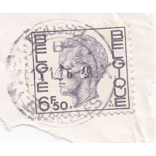 Timbre Belgique, België : Roi Baudouin De Profil Sans Lunettes, Violet-Noir, 6,5 Francs Belges