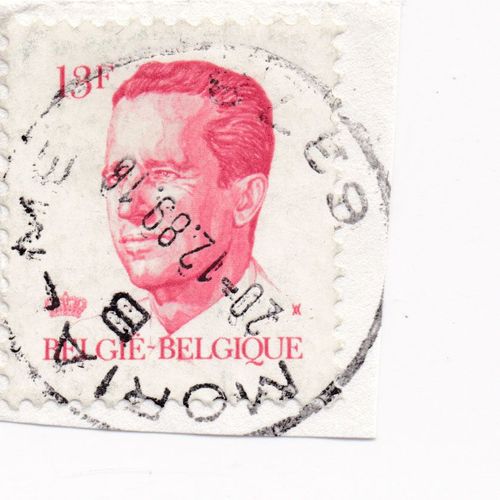 Timbre Belgique, België : Roi Baudouin 1er, Rouge Carminé, 13 Francs Belges