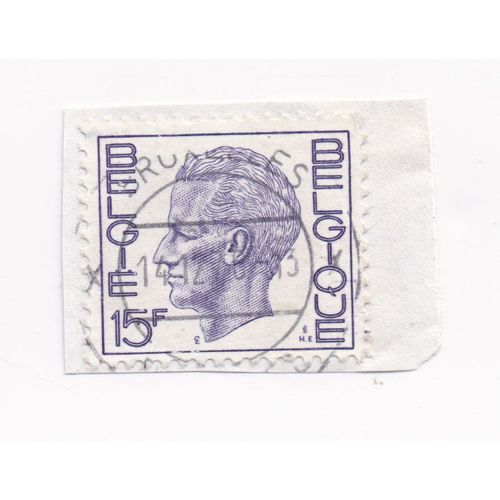 Timbre Belgique, België : Roi Baudouin, Type "Elström", Noir, 15 Francs Belges