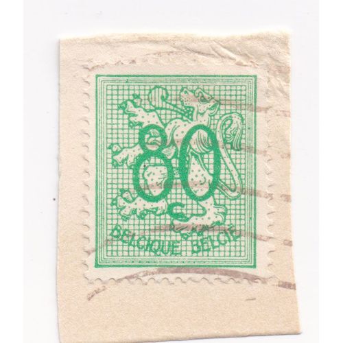 Timbre Belgique, België : Armoiries De La Belgique (Lion Héraldique) Vert, 80 Centimes Belges