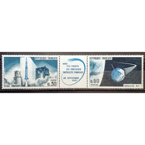 Fusée Diamant 0,30 + Satellite A1 0,60 - Triptyque (Impeccable N° 1465a) Neufs** Luxe (= Sans Trace De Charnière) - France Année 1965 - N18863