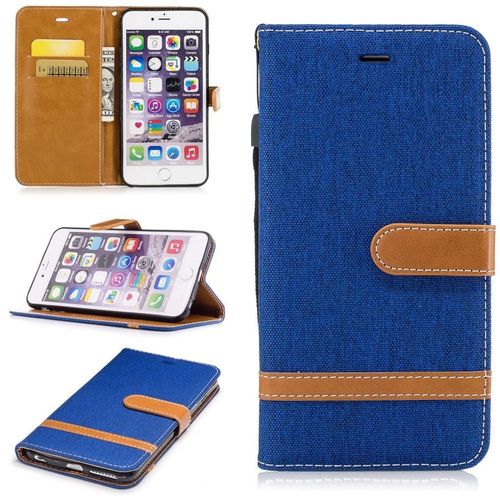 Apple Iphone 6 Plus / 6s Plus 5.5" Coque, Saturcase Premium Jeans Style Denim Et Pu Cuir Magnétique Flip Portefeuille Support Porte-Carte Protecteur Case Cover Coque Housse Étui Avec Dragonne Pour Apple Iphone 6 Plus / 6s Plus 5.5" (Bleu)