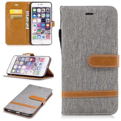 Apple Iphone 6 Plus / 6s Plus 5.5" Coque, Saturcase Premium Jeans Style Denim Et Pu Cuir Magnétique Flip Portefeuille Support Porte-Carte Protecteur Case Cover Coque Housse Étui Avec Dragonne Pour Apple Iphone 6 Plus / 6s Plus 5.5" (Gris)