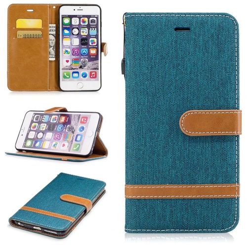 Apple Iphone 6 Plus / 6s Plus 5.5" Coque, Saturcase Premium Jeans Style Denim Et Pu Cuir Magnétique Flip Portefeuille Support Porte-Carte Protecteur Case Cover Coque Housse Étui Avec Dragonne Pour Apple Iphone 6 Plus / 6s Plus 5.5" (Vert)