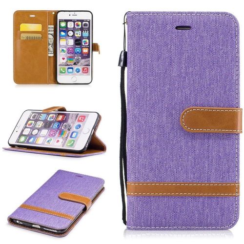 Apple Iphone 6 Plus / 6s Plus 5.5" Coque, Saturcase Premium Jeans Style Denim Et Pu Cuir Magnétique Flip Portefeuille Support Porte-Carte Protecteur Case Cover Coque Housse Étui Avec Dragonne Pour Apple Iphone 6 Plus / 6s Plus 5.5" (Violet)