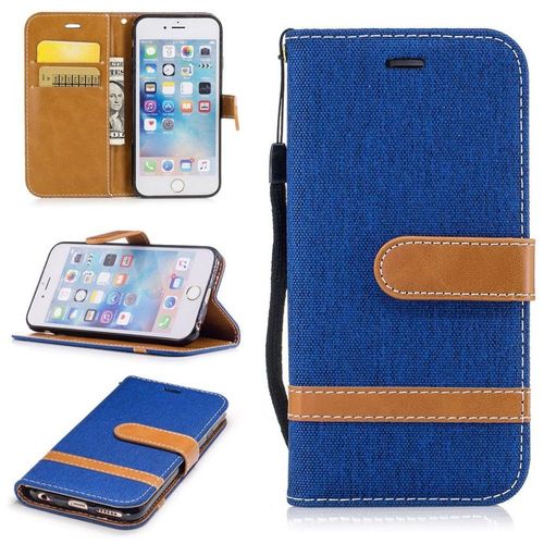 Apple Iphone 6 6s Coque, Saturcase Premium Jeans Style Denim Et Pu Cuir Magnétique Flip Portefeuille Support Porte-Carte Protecteur Case Cover Coque Housse Étui Avec Dragonne Pour Apple Iphone 6 6s (Bleu)
