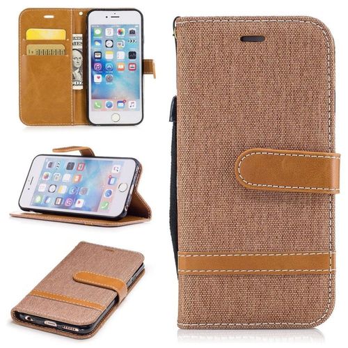 Apple Iphone 6 6s Coque, Saturcase Premium Jeans Style Denim Et Pu Cuir Magnétique Flip Portefeuille Support Porte-Carte Protecteur Case Cover Coque Housse Étui Avec Dragonne Pour Apple Iphone 6 6s (Brun)