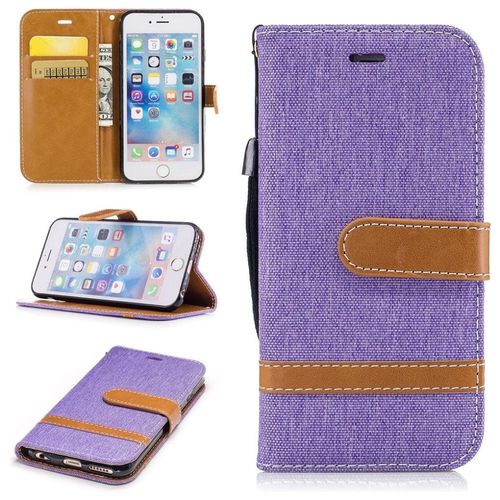 Apple Iphone 6 6s Coque, Saturcase Premium Jeans Style Denim Et Pu Cuir Magnétique Flip Portefeuille Support Porte-Carte Protecteur Case Cover Coque Housse Étui Avec Dragonne Pour Apple Iphone 6 6s (Violet)