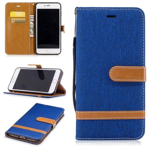 Apple Iphone 7 Plus Coque, Saturcase Premium Jeans Style Denim Et Pu Cuir Magnétique Flip Portefeuille Support Porte-Carte Protecteur Case Cover Coque Housse Étui Avec Dragonne Pour Apple Iphone 7 Plus (5.5 Inch) (Bleu)