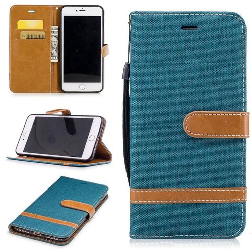 Apple Iphone 7 Plus Coque, Saturcase Premium Jeans Style Denim Et Pu Cuir Magnétique Flip Portefeuille Support Porte-Carte Protecteur Case Cover Coque Housse Étui Avec Dragonne Pour Apple Iphone 7 Plus (5.5 Inch) (Vert)