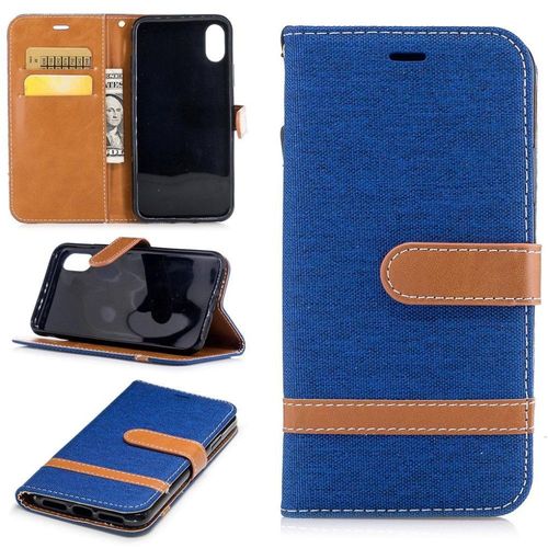 Apple Iphone X / Xs Coque, Saturcase Premium Jeans Style Denim Et Pu Cuir Magnétique Flip Portefeuille Support Porte-Carte Protecteur Case Cover Coque Housse Étui Avec Dragonne Pour Apple Iphone X / Xs (Bleu)