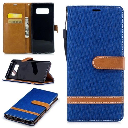 Saturcase Premium Jeans Style Denim Et Pu Cuir Magnétique Flip Portefeuille Support Porte-Carte Protecteur Case Cover Coque Housse Étui Avec Dragonne Pour Samsung Galaxy Note 8 (Bleu)