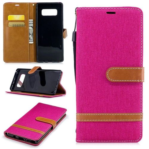 Saturcase Premium Jeans Style Denim Et Pu Cuir Magnétique Flip Portefeuille Support Porte-Carte Protecteur Case Cover Coque Housse Étui Avec Dragonne Pour Samsung Galaxy Note 8 (Rose)