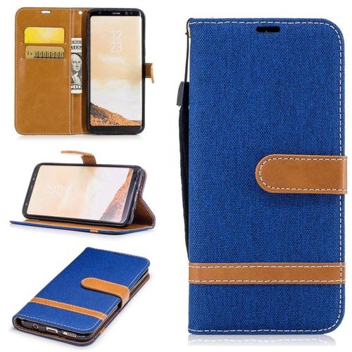 Saturcase Premium Jeans Style Denim Et Pu Cuir Magnétique Flip Portefeuille Support Porte-Carte Protecteur Case Cover Coque Housse Étui Avec Dragonne Pour Samsung Galaxy S8 (Bleu)