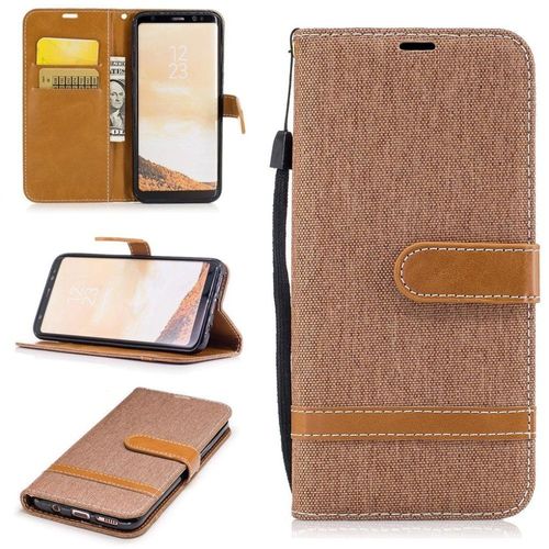 Saturcase Premium Jeans Style Denim Et Pu Cuir Magnétique Flip Portefeuille Support Porte-Carte Protecteur Case Cover Coque Housse Étui Avec Dragonne Pour Samsung Galaxy S8 (Brun)