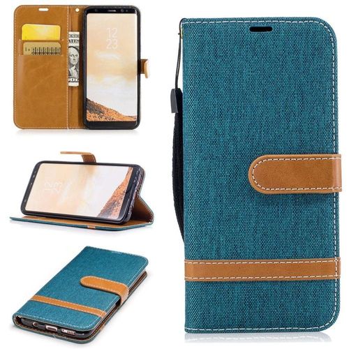 Saturcase Premium Jeans Style Denim Et Pu Cuir Magnétique Flip Portefeuille Support Porte-Carte Protecteur Case Cover Coque Housse Étui Avec Dragonne Pour Samsung Galaxy S8 (Vert)