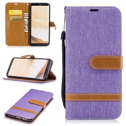 Saturcase Premium Jeans Style Denim Et Pu Cuir Magnétique Flip Portefeuille Support Porte-Carte Protecteur Case Cover Coque Housse Étui Avec Dragonne Pour Samsung Galaxy S8 (Violet)