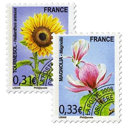 Flore : Tournesol Et Magnolia La Paire Année 2008 Timbres Préoblitérés N° 257 258 Yvert Et Tellier Luxe