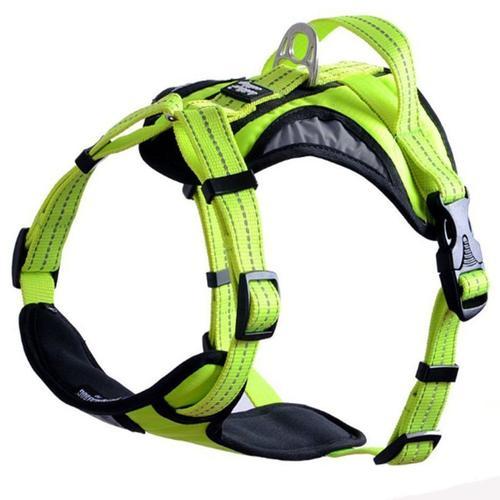 Harnais Chien Moyen Grand - Taille L - Réglable Et Doux Avec Poignée Jaune Vert Fluorescent - Idéal Chien De Chasse Pour Bonne Visibilité ! Top Qualite !