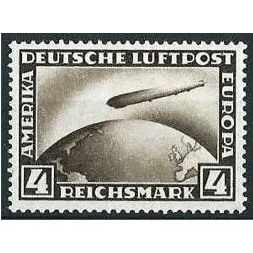 Allemagne, Rép. De Weimar, 1928 - Rare - Timbre De Poste Aérienne Yvert N° 37, Dirigeable Graf Zeppelin, 4 Mk. Sépia, Neuf*