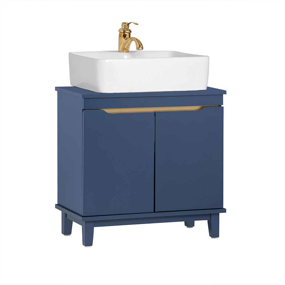 Sobuy Meuble Sous-Lavabo, Meuble Sous-Vasque À 2 Portes, Meuble De Rangement De Salle De Bain, Placard De Rangement, Bleu Foncé, L60 X P30 X H59 Cm, Bzr113-B