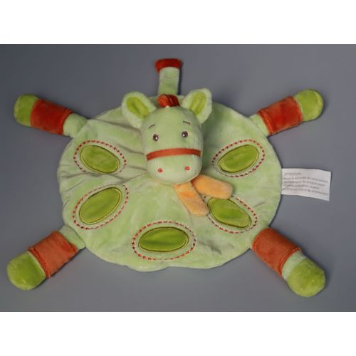 Doudou cheval plat rond vert Orange Kimbaloo