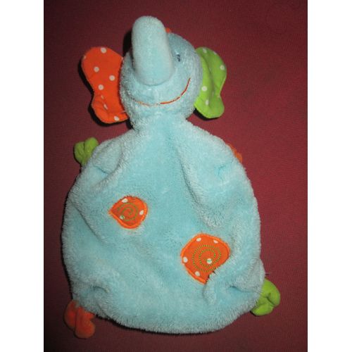 Doudou Elephant Bleu Orange Et Vert Milette